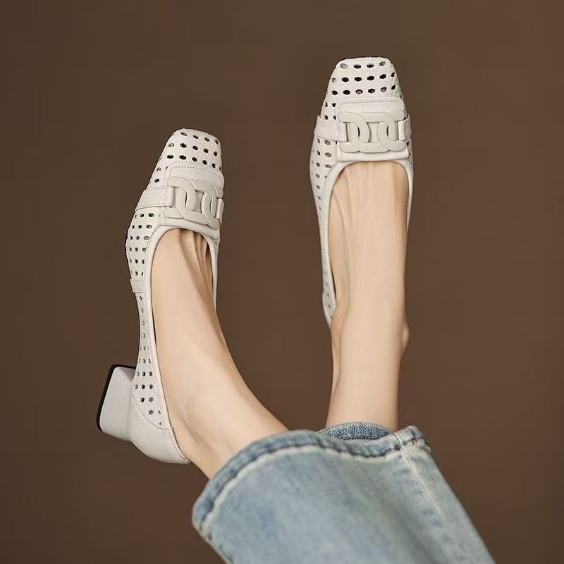 Square Toe Hollow Breathable Versatile Mary Jane Shoes