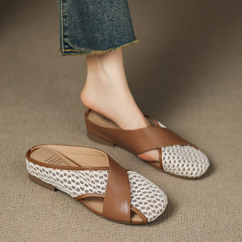 Retro Mesh Hollow Closed Toe Sandals
